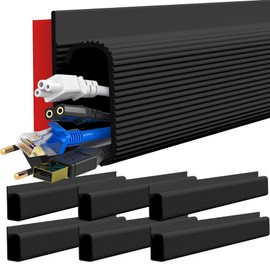 Cable Management Under Desk, 15.7 in Under Desk Cord Management Cable Raceways, 6Pcs Self-Adhesive J Channel Wire Tubing, Hide Wire Organizer for Home & Office, Kid & Pet Trip Prevention (Black)