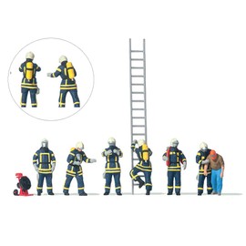 Preiser H0 10765 Figure Set Firefighters in Modern Blue Tactical Clothing with Respirator Devices 1:87