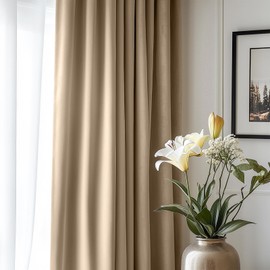 Lazzzy Velvet Curtain Beige Thermal Insulated Curtains 120 Inch Long Drapes for Bedroom Living Room Light Filtering Window Treatments Rod Pocket, Set of 2, Latte