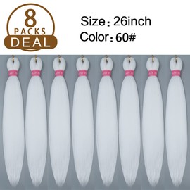 AQINBEL White Braiding Hair 8 Bundles/Pack Braiding Hair 26" Braiding Hair Pre Stretched Itch Free Crochet Twist Braids Hair Yaki Texture Hair for Braiding Extensions for Women (White)