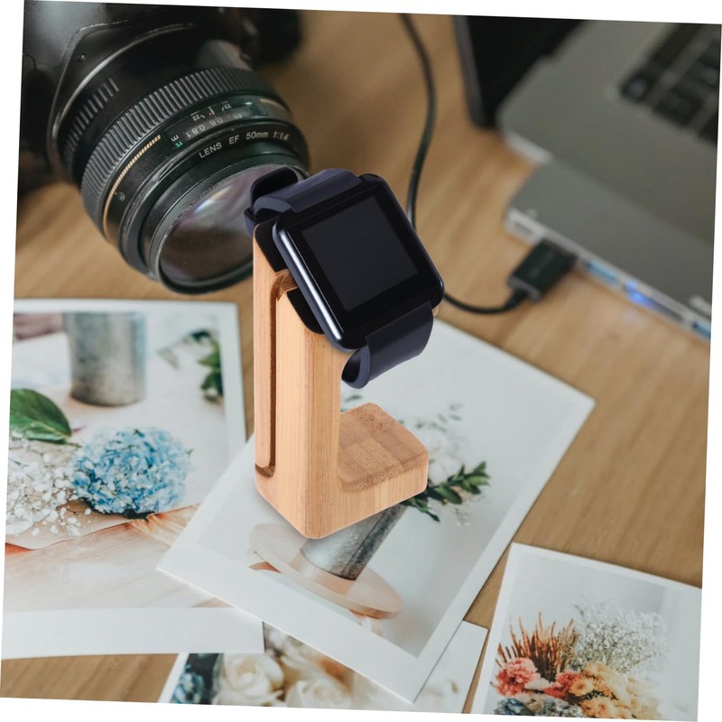 TEHAUX 1Pc Bamboo Smart Watch Charging Stand Elegant Natural Holder