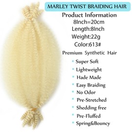 8 Packs Springy Afro Twist Hair 8 Inch Marley Twist Braiding Hair Blonde Kinky Twist Hair Short Marley Hair Wrapping Faux Soft Locs Extensions