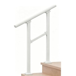 Metty Metal Hand Rails for Outdoor Steps,2 Step White Stair Railing Kit