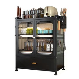 FAQINZYUAN Kitchen Countertop with Drawers Dish Cabinet, Dish Rack,Dual Door Dustproof Multifunctional Kitchen Storage Cabinet Suitable for Kitchens and Restaurants (Black)