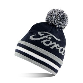 Ford Bobble Hat Dark Grey with Striped Cuff