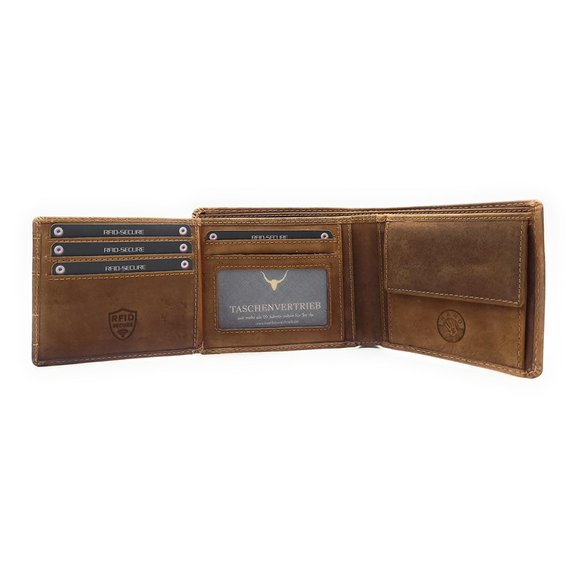 Lemasi Genuine Leather Wallet with RFID Protection, 3D Skull, Eyelet