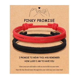 LIAN Adjustable Rope Couples Bracelets Promise Bracelets Boyfriend Girlfriend Anniversary Valentines Day Birthday Bracelet for Him and Her (Pinky Promise-Black＆Red)