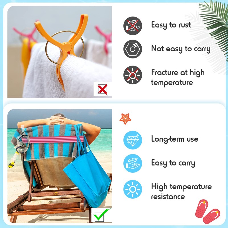 8 Pack Towel Bands for Beach Chairs Cruise Towel Clips