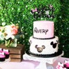 Black Glitter Minnie Inspired Happy Birthday Cake Topper with Pink