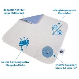 TIGA-MED Washable Incontinence Pad, 3 Sizes Available (60 x 60 cm, 70 x 100 cm, 75 x 95 cm), Absorbency 2.5 L/m², 500 x Washable, Double Stitching, Breathable (1.75 x 95 cm)