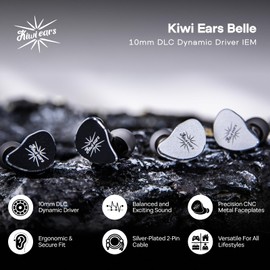 HIFIXAUDIO Kiwi Ears Belle, auriculares intrauditivos con controlador de diafragma DLC de 10mm, auriculares HiFi con cable con cable desmontable de 2 pines bañado en plata para audiofílicos y juegos