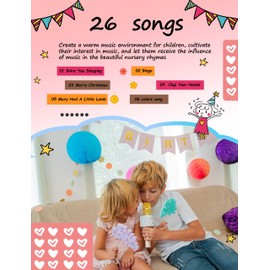 Jwatch Kids Phonograph with 96 Colorful Cards Learning Sensory Toy Ideal Entertainment for Boys and Girls Aged 3-6 Kids Phonograph Record Player (Pink)