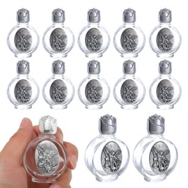 KOMI 12PCS Glass Holy Water Bottle 0.5 floz Mini Holy Water Container with Embossed St Michael the Archangel Religious Empty Travel Bottle Church Catholic Gifts