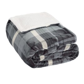 OHS Check Fleece Throws for Sofa, Winsford Check Blanket Throw with Sherpa Reverse Super Soft Warm Blanket for Bed Christmas Throws Living Room Bedroom - Grey, 130 x 160cm