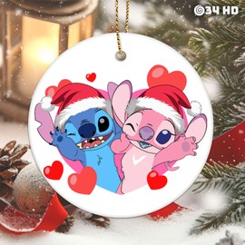 34HD Gifts for Christmas, Our First Christmas Mr and Mrs Ornament Ceramic 2-Side Printed, Cartoon Couple Ornament, First Married Gifts for Him, Her