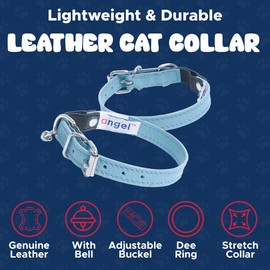 Leather Elastic Break-Away Cat Collar (Alpine). 12" X 1/2", Baby Blue. for Neck Size: 9" - 10.75"
