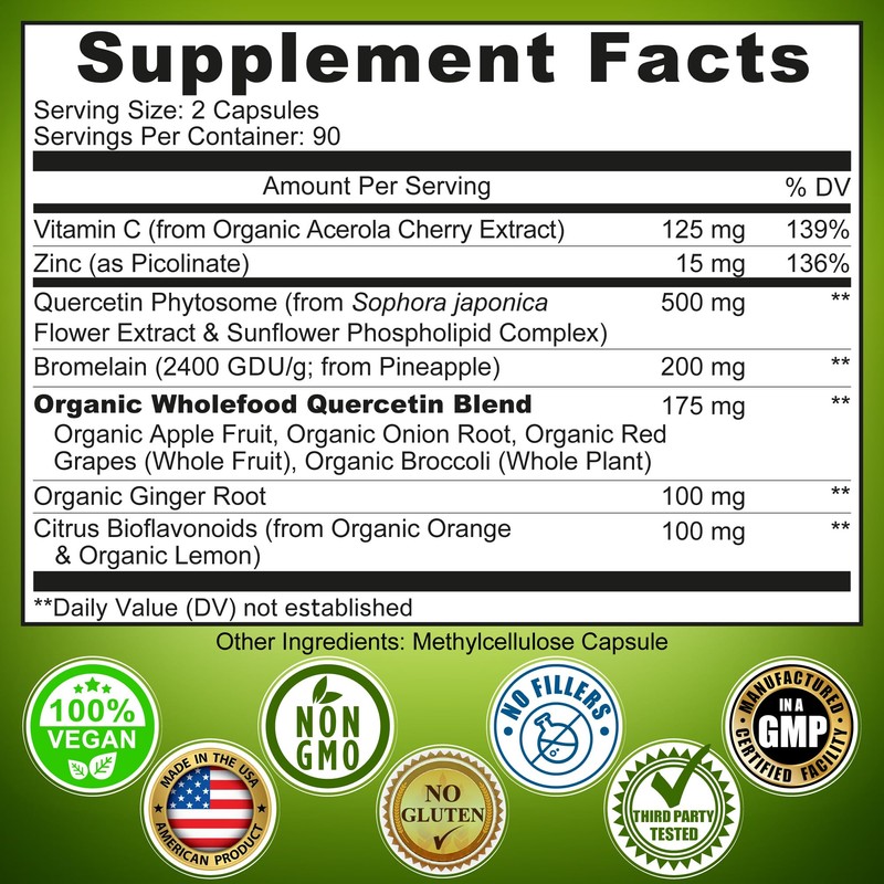 Quercetin with Bromelain Vitamin C and Zinc Enriched with Organic