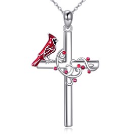 TIGER RIDER Cardinal Necklace 925 Sterling Silver Cross Cardinal Necklace Red Cardinal Necklace Cardinal Jewelry Birthday Christmas Gifts for Women