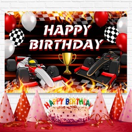 Car Racing Happy Birthday Banner Backdrop Racing Checkered Theme Game Race Car Competition Champion Background Decor for Riders Fans Boys Birthday Party Favors Decorations Supplies 70.8x47.2in-BECKTEN