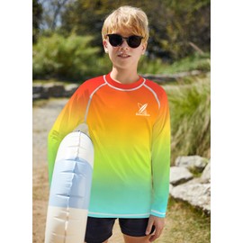 BesserBay Little Boys UPF 50+ Quick Drying Rash Vest Summer Long Sleeve Rainbow Gradient Swimming Top 5-6 Years