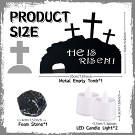 Venshy He is Risen Metal Empty Tomb Scene, Easter Decoration, Christian Easter Home Interior Decorations, He is Risen and He is not here Sign for Home Tabletop Office Crafts (A)
