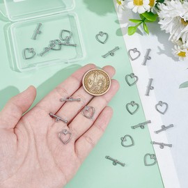 UNICRAFTALE 12 Sets Stainless Steel Toggle Clasps Heart Toggle Clasps T-bar Closure Clasps Neckalce Toggle Clasps Heart Jewelry Connectors End Clasps for DIY Necklace Bracelet Making
