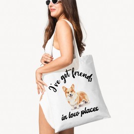 ZYQFN Funny Corgi Canvas Tote Bag for Women, Dogs Lover Gift for Dog Mom, Birthday Christmas Cute Corgi Gifts For Women, Tote Bag for Work College Travel. (010)