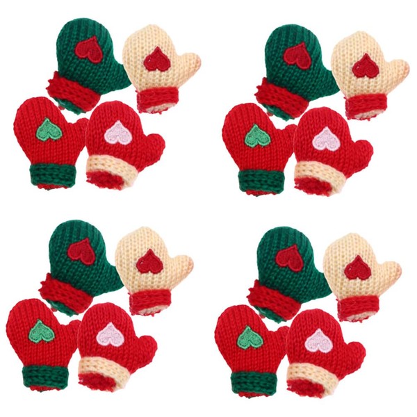 VILLCASE DIY Craft Glove 16 Pcs Mini Christmas Knit Gloves Dollhouse Miniature Plush Gloves Doll Gloves for DIY Christmas Doll Crafts Christmas Tree Ornaments Miniature Woven Gloves