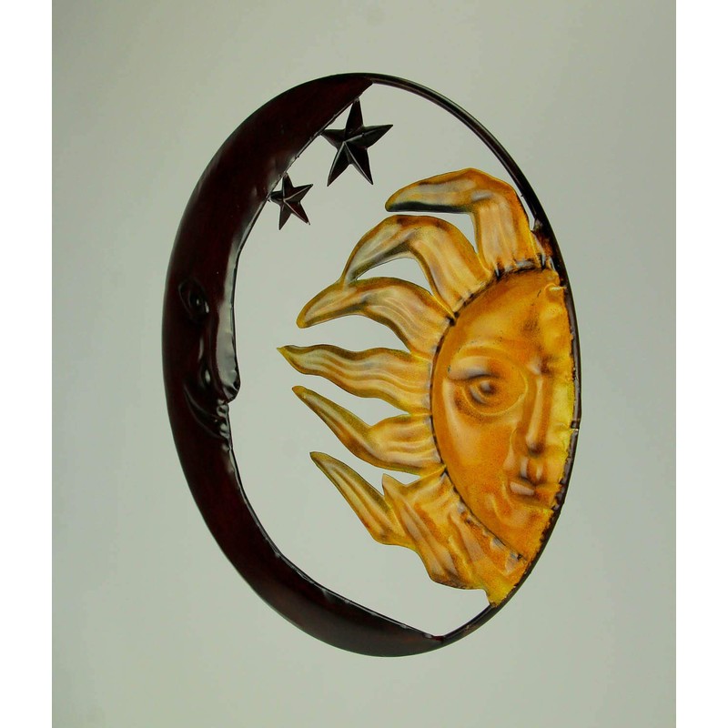 Decorative 16" Round Sun / Moon Metal Wall Plaque