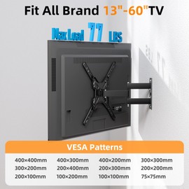 GearFusion Full Motion TV Monitor Bracket, Articulating TV Wall Mount for Most 13-60 Inch LED LCD Flat Curved TVs, TVs Mount with Extension Swivels Tilt, Max VESA 400x400mm up to 77 lbs