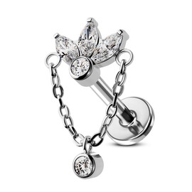 COCHARM G23 Titanium Dangling Chain Helix Earrings Stud 16g Flat Back Flower Upper Ear Stud Piercing 6mm Tragus Earrings 16 Gauge Internally Threaded Forward Helix Stud Jewelry