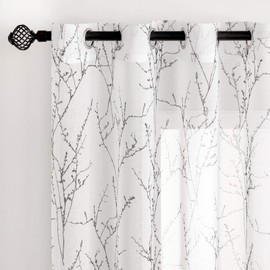 MIULEE Tree Branch Print Semi Sheer Curtains 84 Inches for Living Room/Bedroom Window Panels Linen Texture Sheer Drapes Grommet Top 2 Pack 52 W x 84 L Inch,Black