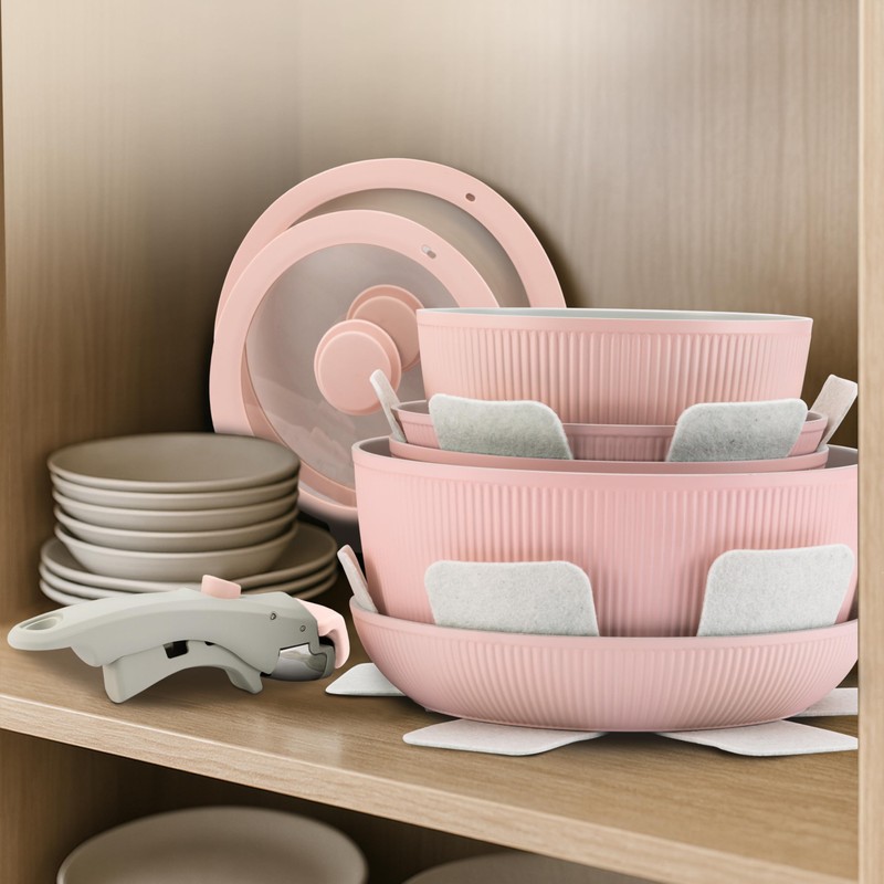 NutriChef 18-Piece Ceramic Cookware Set with Detachable Handles, Non Stick