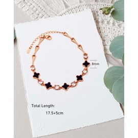 Chunerily S925 Silver 14K Rose Gold plated Clover Lucky Bracelet for Women Cubic Zirconia Green/Black Flower Four Leaf Link Bracelets Trendy Jewelry Gifts for Women
