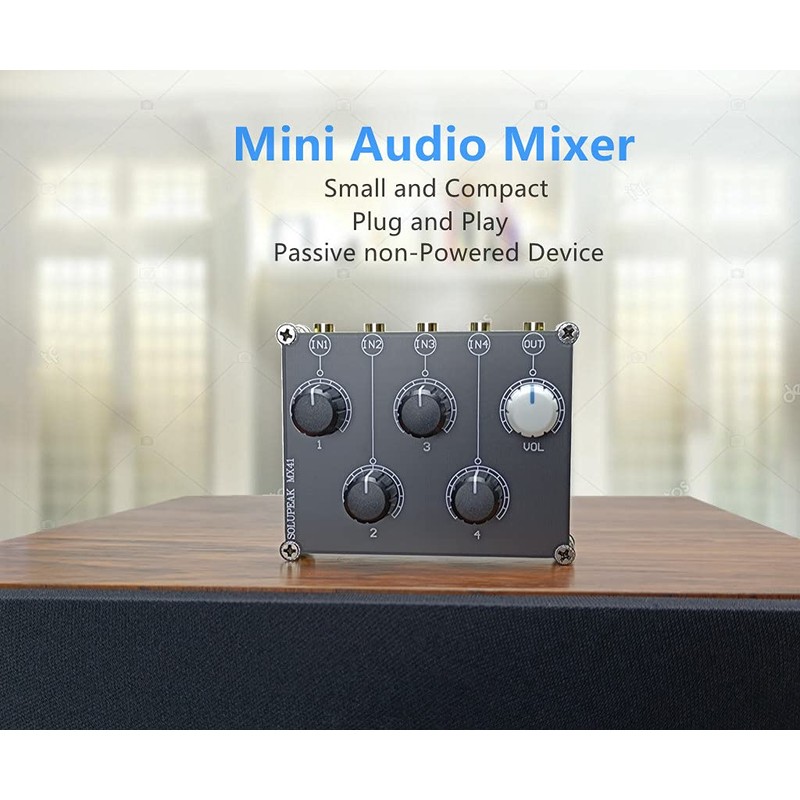 SOLUPEAK mini 4-way audio mixer Stereo 4-in-1-out AUX, Passive 3.5mm