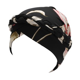 ZLYC Women Chemo Headwear Pre Tied Turban Headwrap Lightweight Beanie Hat(Braid Floral Black),One Size