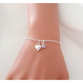Daughter Gift, Puffy Heart Bracelet with Birthstone 925 Sterling Silver, Gifts for Girls, Gifts for Women
