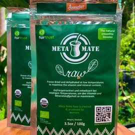 Meta Mate Raw 100 g, Freeze-Dried Organic Mate in Demeter Quality, No Bitter Substances and No Smoke, Gentle Energy, For Tea, Smoothies & Raw Food, Sustainable Forest Cultivation