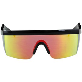 Semi Rimless Goggle Style Retro Rainbow Mirrored Lens ZigZag Sunglasses (Black-Orange)