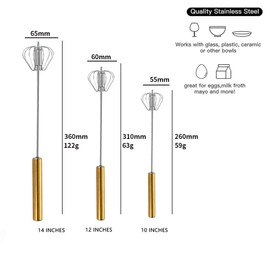 12inch Stainless Steel Semi-Automatic Whisk Hand Push Rotary Whisk Blender Egg Beater Hand Push Mixer Stirrer Egg Scrambler for Blending, Whisking, Frothing, Beating & Stirring