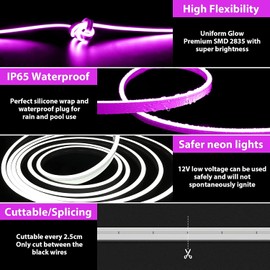GUPUP Neon Rope Lights,16.4ft Purple Neon Lights,24V,600 LEDs,Flexible,Waterproof,Soft Bright,Silicone LED,Light Strip for Desk/Gaming Room/Indoor Decor…(Power Adatpor not Included)