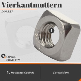 OPIOL QUALITY® Square Nuts DIN 557 M8 Made of Stainless Steel A2 V2A (Pack of 10) Square Insert Nuts Sliding Nut Square Nuts Square Nut