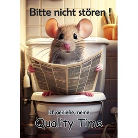 Blechschild Humor Aluminium 20x30cm - auf der Toilette mit Zeitung Maus Feldmaus Spitzmaus 90