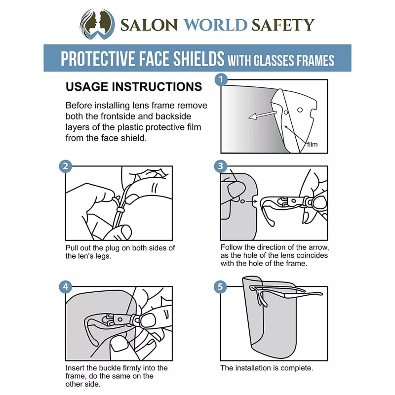 Salon World Safety Clear Face Shields with Glasses Frames (4