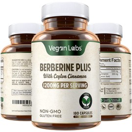 Vegan Labs Berberine HCL 1200MG with Organic Ceylon Cinnamon- 180 Vegan Capsules- Supports Overall Health and Immune System