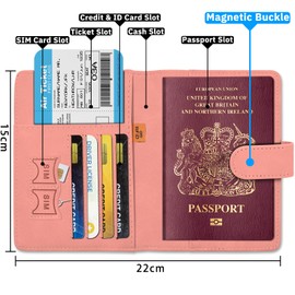JQGO Passport Holder Cover, Travel Wallet with RFID Blocking, Case Organiser for Men&Women Soft PU Leather Travel Accessories for Credit Cards Boarding Passes (Pink)