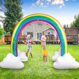 Inflatable Rainbow Cloud Sprinkler Toys, 8 x 5.5 Ft Summer Sprinkler Backyard Water Park Supply for Kids