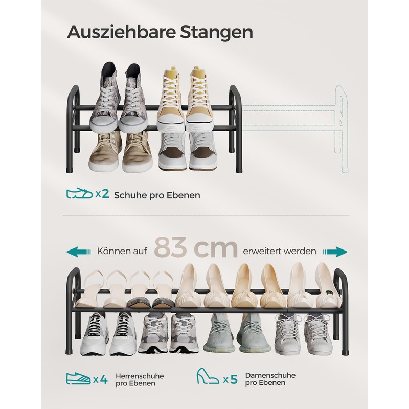 SONGMICS Shoe Rack, Shoe Rack, 1 Tier Metal Shelf, Adjustable
