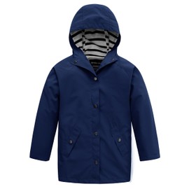 wantdo Boys & Girls Hooded Rain Jacket Cotton Lined Rain Coat Waterproof Windbreaker Navy 6-7