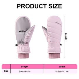 Feelorna Women's Ski Mittens, Warm Waterproof Touchscreen Winter Ski Gloves for Oudoors Cold Weather (Pink)